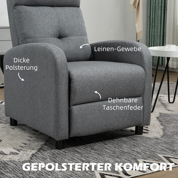 Fåtölj med recliner, 67x87x98 cm, grå