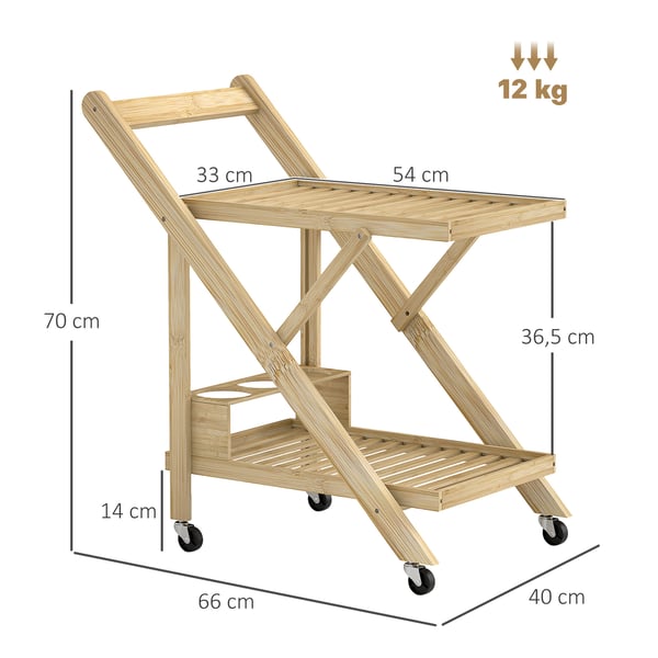 Keittiökärry, 66x40x70 cm, bambu, luonnollinen