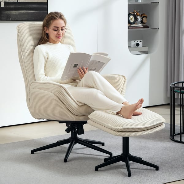 Lænestol med skammel, 74x85x104 cm, Beige