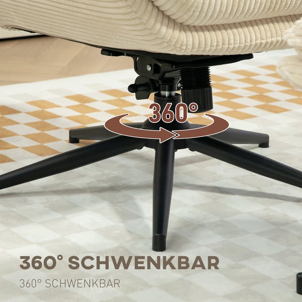 Lænestol med skammel, 74x85x104 cm, Beige