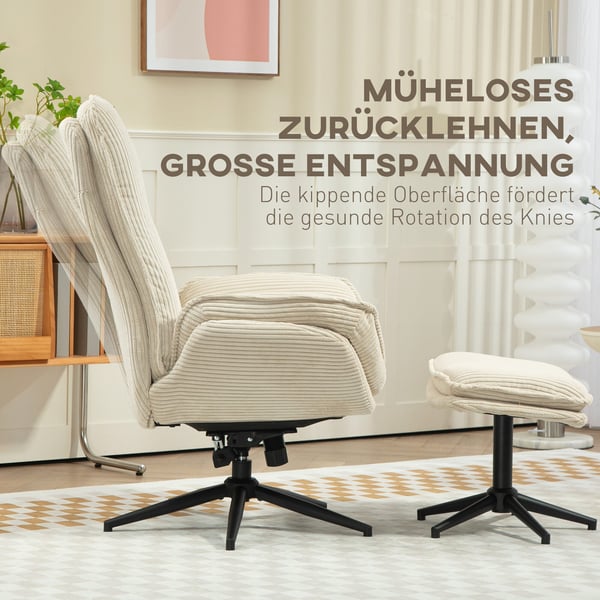 Lænestol med skammel, 74x85x104 cm, Beige