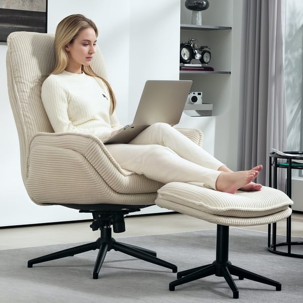 Lænestol med skammel, 74x85x104 cm, Beige