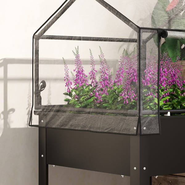 Hævet plantebed med overdækning, 60x60x120 cm, sort