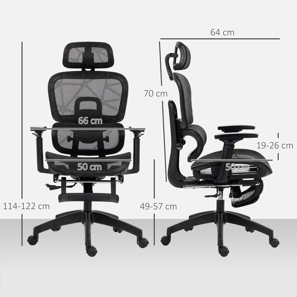 Kontorsstol, 66x64x114-122 cm, Svart