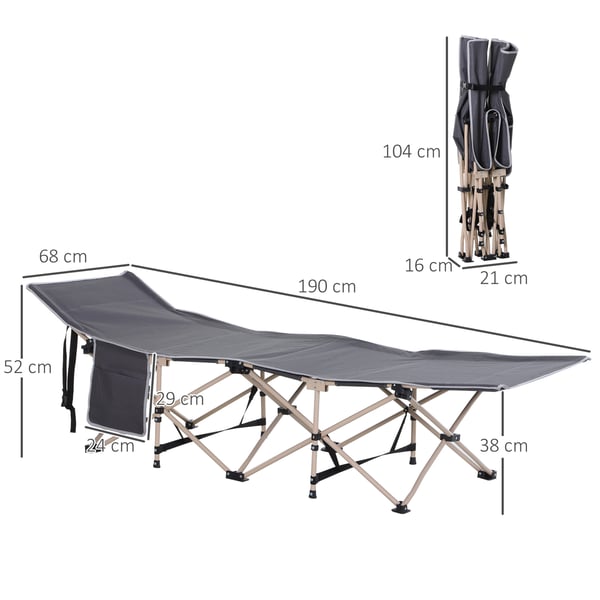 Camping seng, 190x68x52 cm, grå