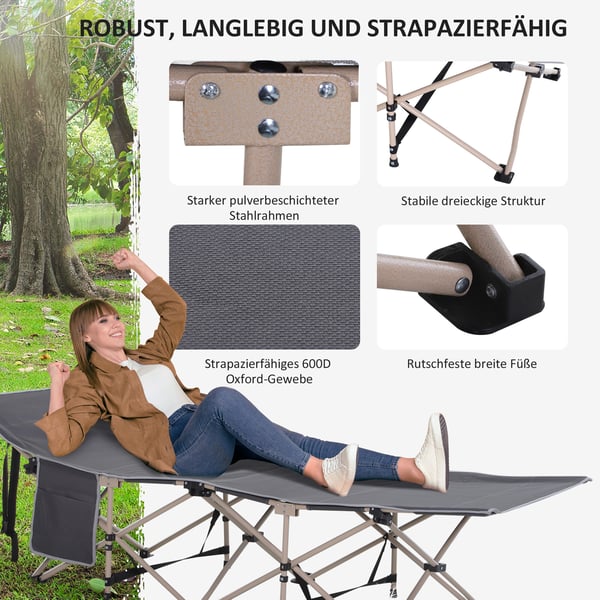 Camping seng, 190x68x52 cm, grå