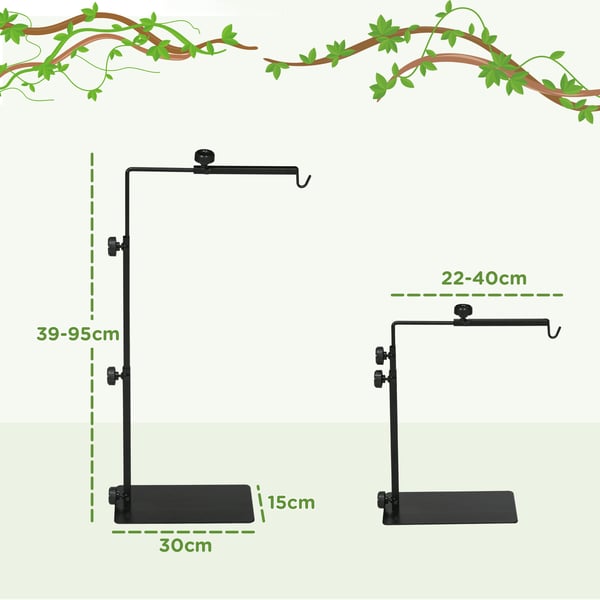 Ställ för reptilvärmelampa, justerbar, 40x15x95 cm, svart
