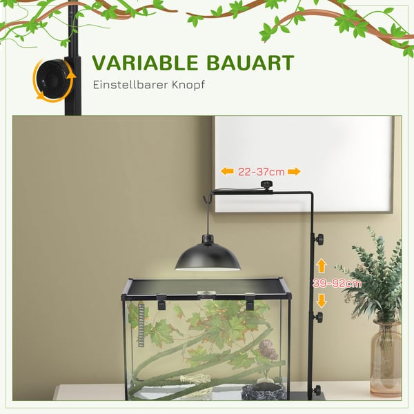 Ställ för reptilvärmelampa, justerbar, 40x15x95 cm, svart