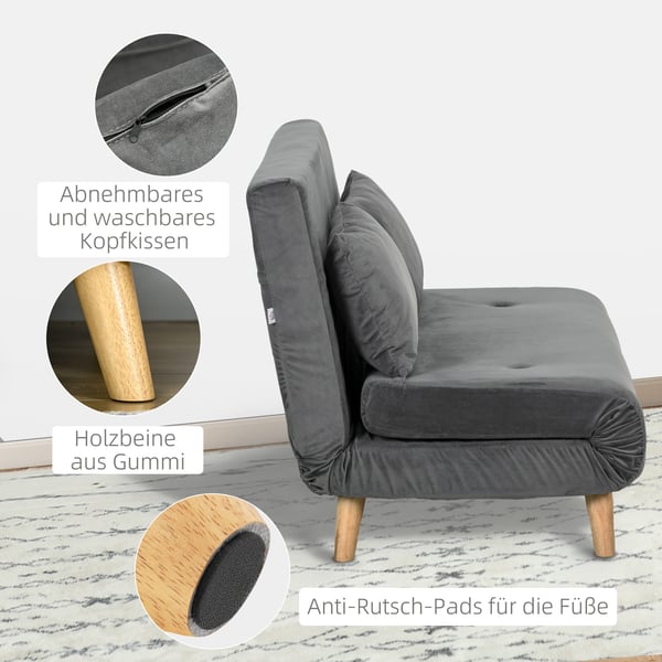 Soffa med bäddfunktion, 130x78x79 cm, grå