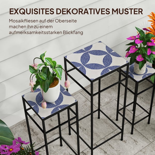 Blomsterställ Set, 28x28x71 cm 23x23x61 cm 18x18x51 cm, Blå