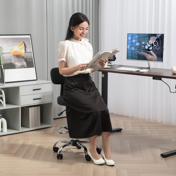 Toimisto-tuoli, säädettävä ergonominen piirustustuoli jalkatuella, 52x52x78-92 cm, musta