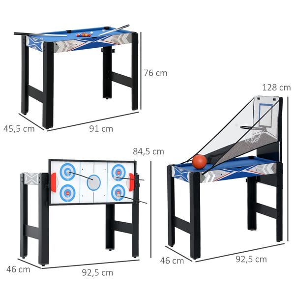 Multispil Bord 5 i 1, 91x45,5x76 cm, Blå Sort