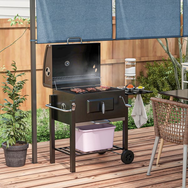 Trækulsgrill, 113x65x108 cm, Sort