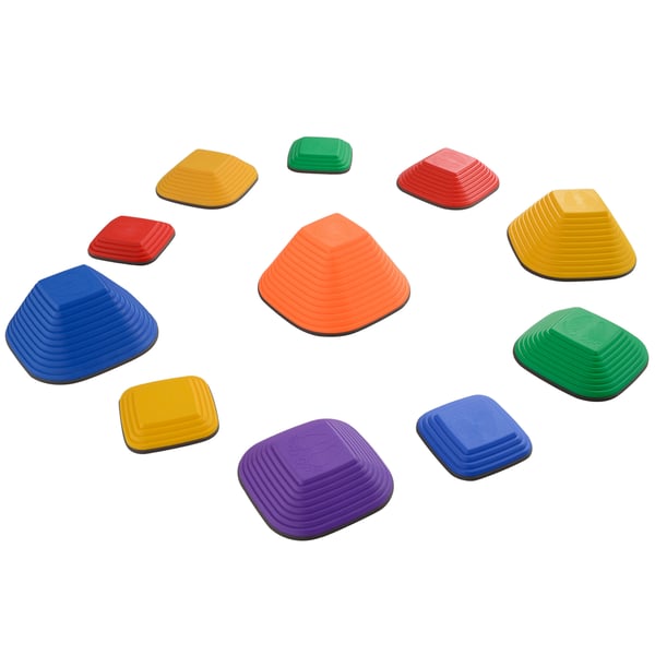 Balancerende Sten, 21,5x21,5x4 cm, 29x29x8,5 cm, 34,3x34,3x5,5 cm, 37x37x19 cm, Multifarvet