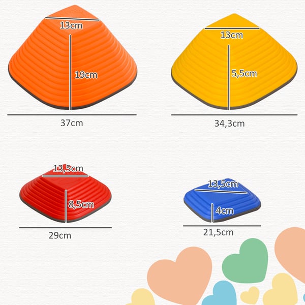Balancerende Sten, 21,5x21,5x4 cm, 29x29x8,5 cm, 34,3x34,3x5,5 cm, 37x37x19 cm, Multifarvet