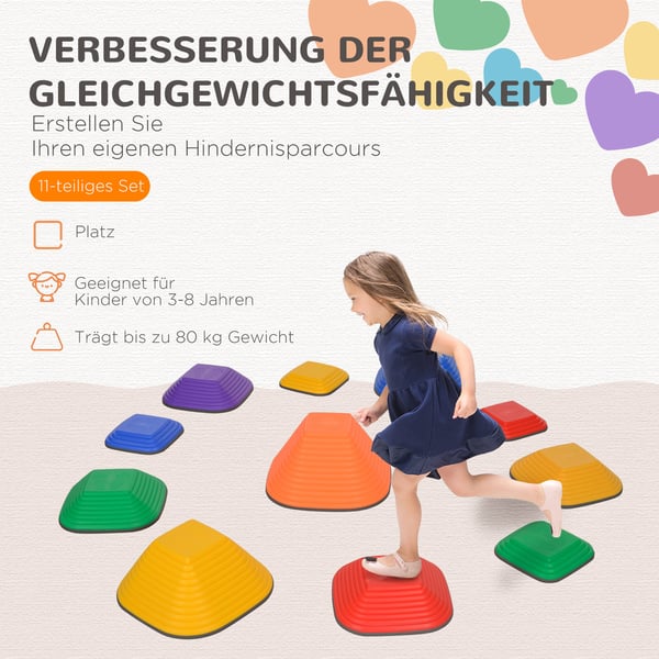Balancerende Sten, 21,5x21,5x4 cm, 29x29x8,5 cm, 34,3x34,3x5,5 cm, 37x37x19 cm, Multifarvet