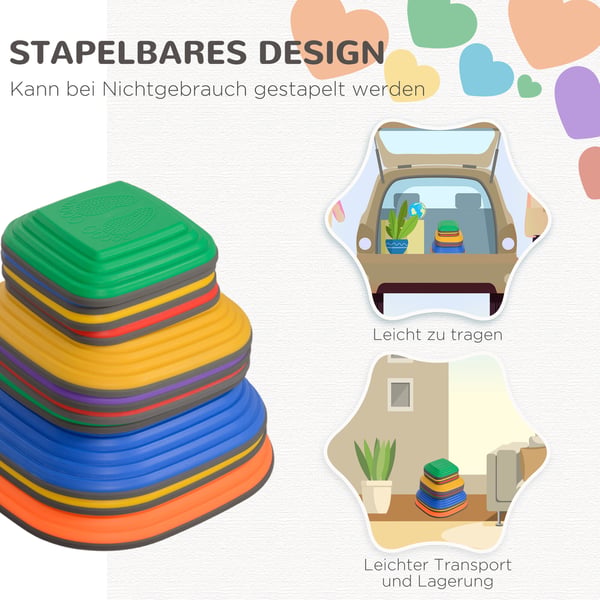 Balancerende Sten, 21,5x21,5x4 cm, 29x29x8,5 cm, 34,3x34,3x5,5 cm, 37x37x19 cm, Multifarvet