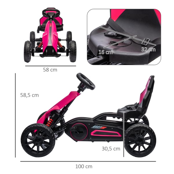 Pedal Go-Kart, 100x58x58,5 cm, Lyserød