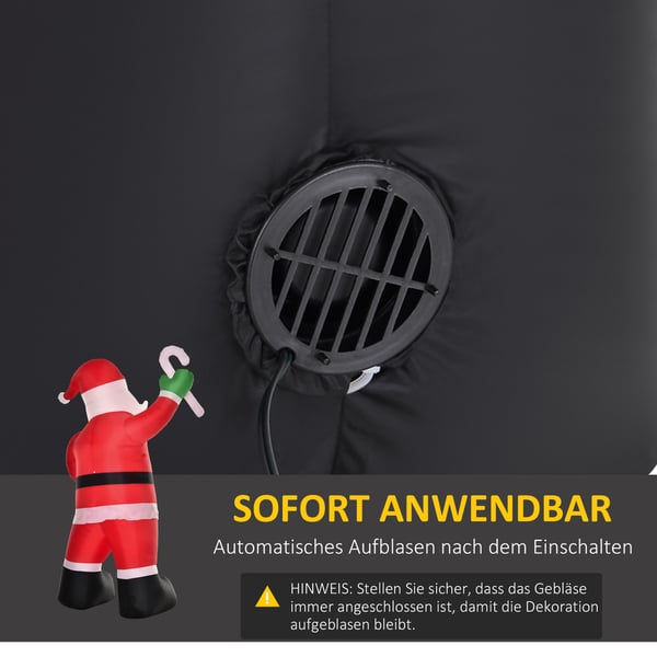 Oppustelig juledekoration, 140x85x250 cm, hvid, rød, grøn