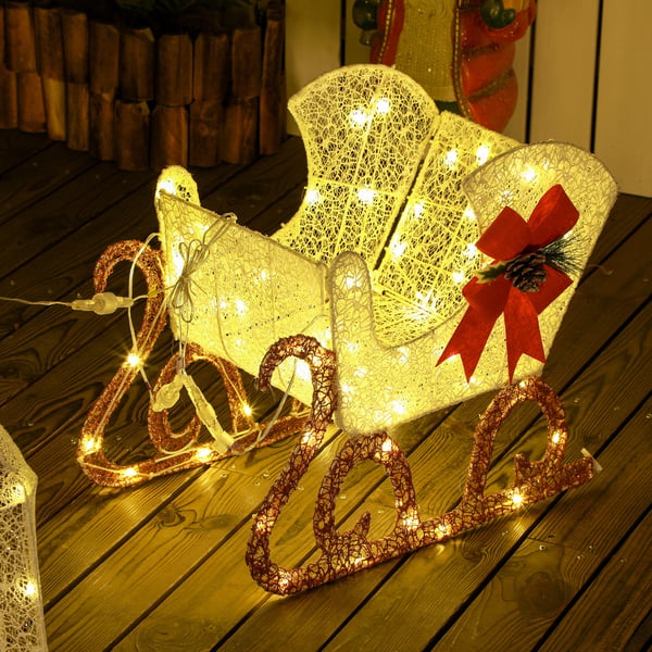 Juledekoration, LED-rensdyr med slæde, 50x29x42 cm, hvid