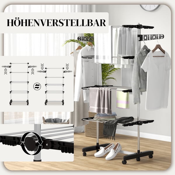 Tøjstativ til tørring, 142x55x172 cm, sort