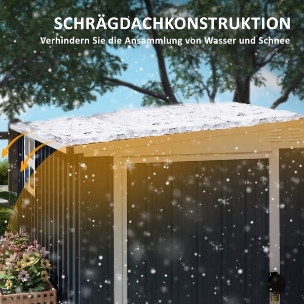 Trädgårdsförråd i metall, 128x231x181 cm, Mörkgrå