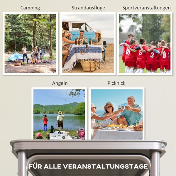 Campingbord, 240x60x54-70 cm, Sort