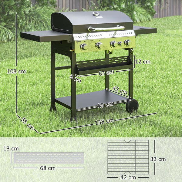 Gasolgrill, 135x55x103 cm, Svart