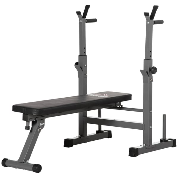 Justerbar foldbar vægtbænk med stangholder, 140x73x98-122 cm, sort og grå