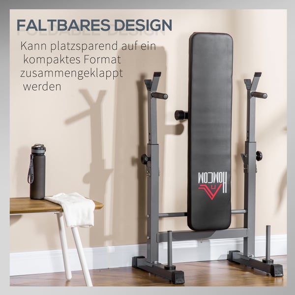 Justerbar foldbar vægtbænk med stangholder, 140x73x98-122 cm, sort og grå