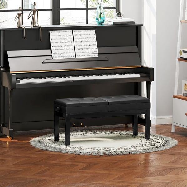 Pianopall, Justerbar Höjd, 105x37x48-58 cm, Svart