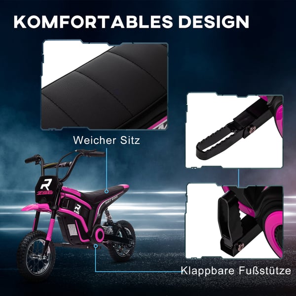 Elektrisk motorcykel, 119x64x76,5 cm, Rosa, Metall