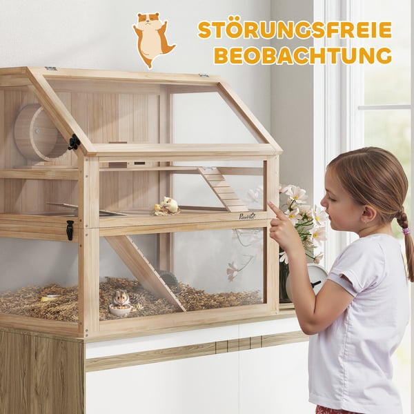 Hamsterbur, 80x50x76 cm, naturligt træ