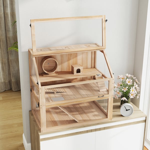 Hamsterbur, 80x50x76 cm, naturligt træ