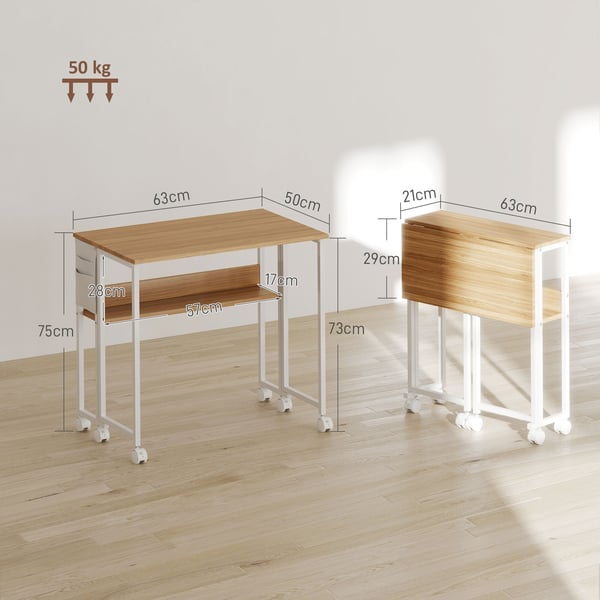 Foldbart skrivebord, 63x50x75 cm, naturligt træ