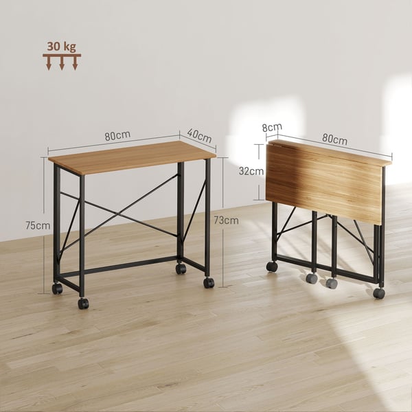 Sammenklappeligt skrivebord, 80x40x75 cm, eg