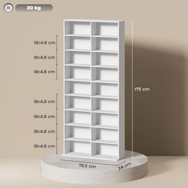 CD-hylla, 78,5x24x175 cm, vit