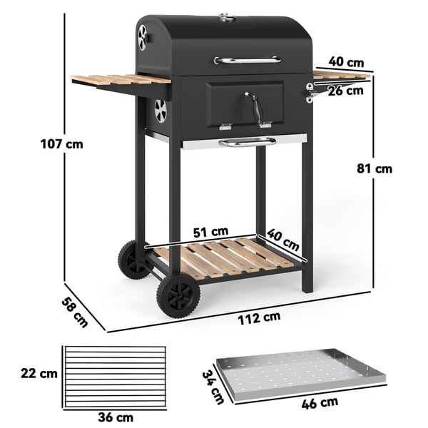 Kulgrill, 112x58x107 cm, Sort