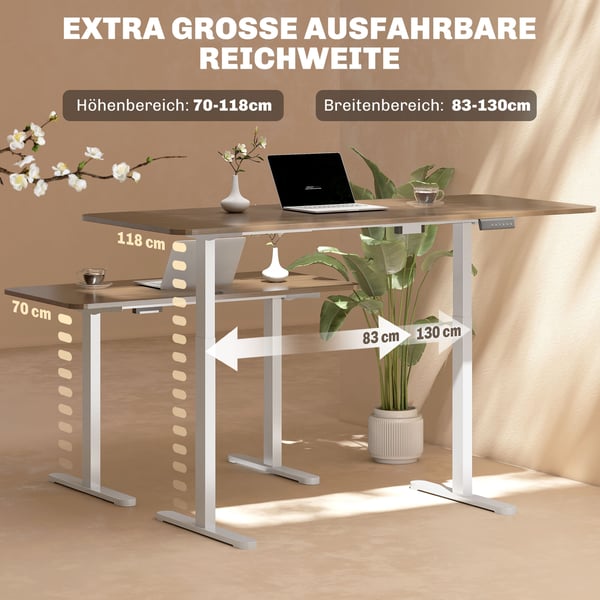 Elektriskt höj- och sänkbart skrivbordsstativ, 83x45x70-118 cm, vitt