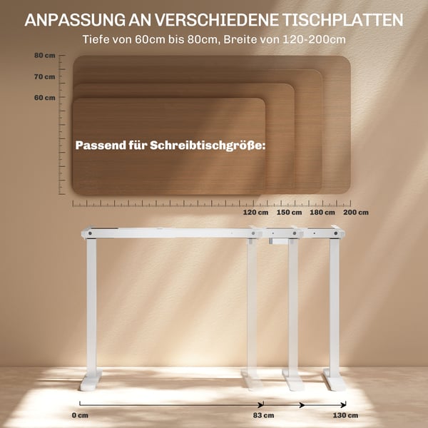 Elektriskt höj- och sänkbart skrivbordsstativ, 83x45x70-118 cm, vitt