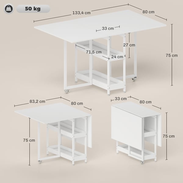 Matbord, 133,4x80x75 cm, Vitt