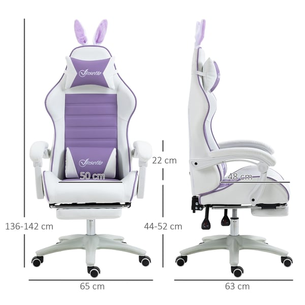 Gamerstol, 65x63x136-142 cm, Lilla