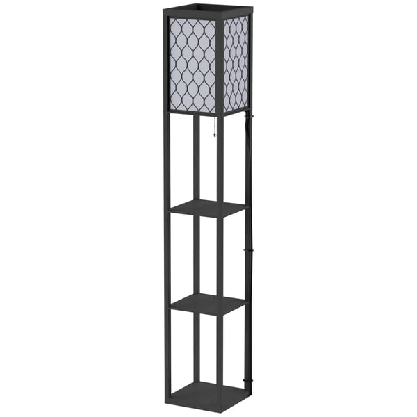Gulvlampe med hylder, 26x26x160 cm, sort