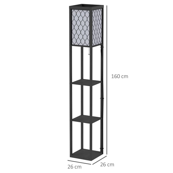 Gulvlampe med hylder, 26x26x160 cm, sort