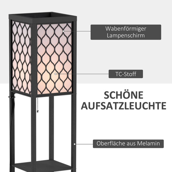Gulvlampe med hylder, 26x26x160 cm, sort