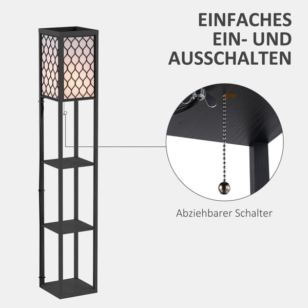 Gulvlampe med hylder, 26x26x160 cm, sort