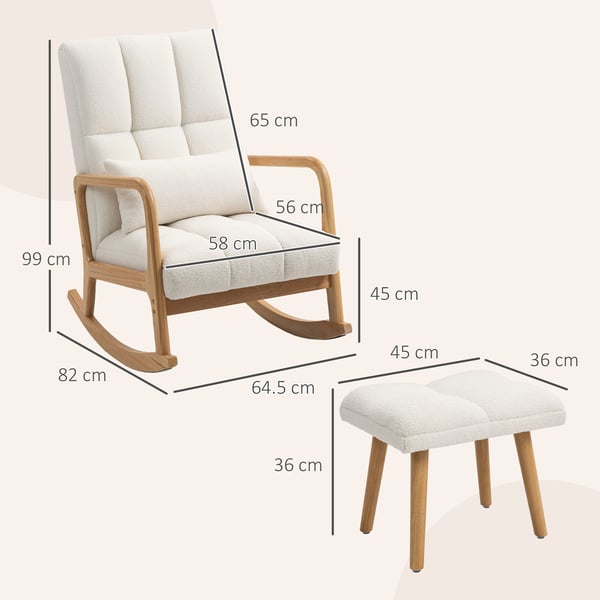 Gungstol med fotpall, 64,5x82x99 cm, vit
