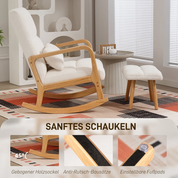Gungstol med fotpall, 64,5x82x99 cm, vit