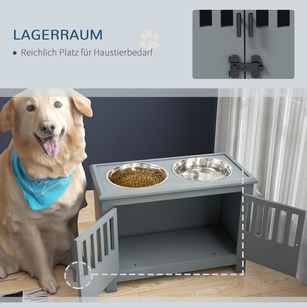 Hævet Hundemadestation, 35,5x60x30 cm, Grå