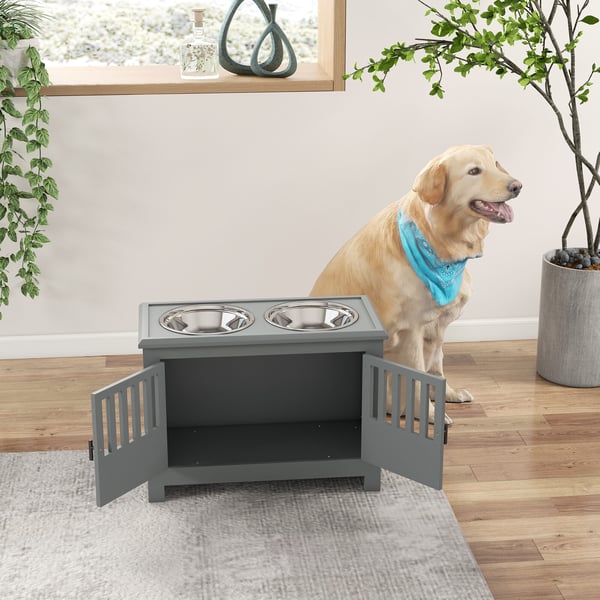 Hævet Hundemadestation, 35,5x60x30 cm, Grå